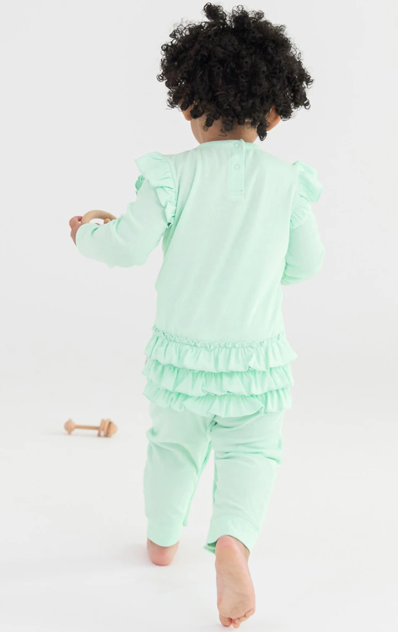 Rib Knit Ruffle Henley Jumpsuit Mint