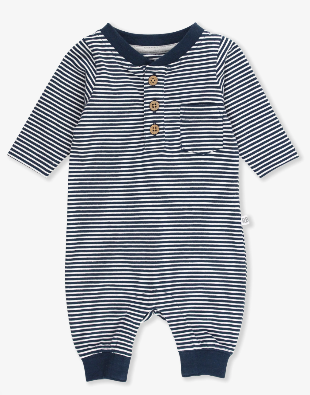 Knit Henley Pocket Romper Tiny Navy Stripe