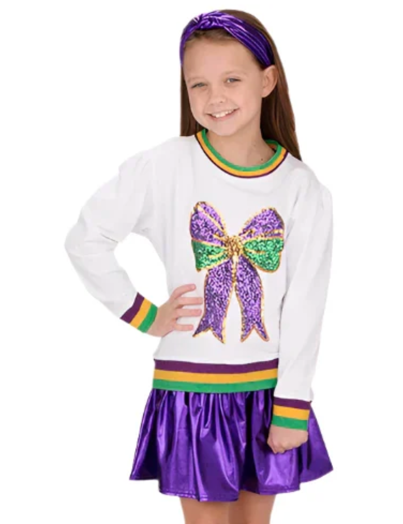 Mardi Gras Bow Sequin L/S Shirt