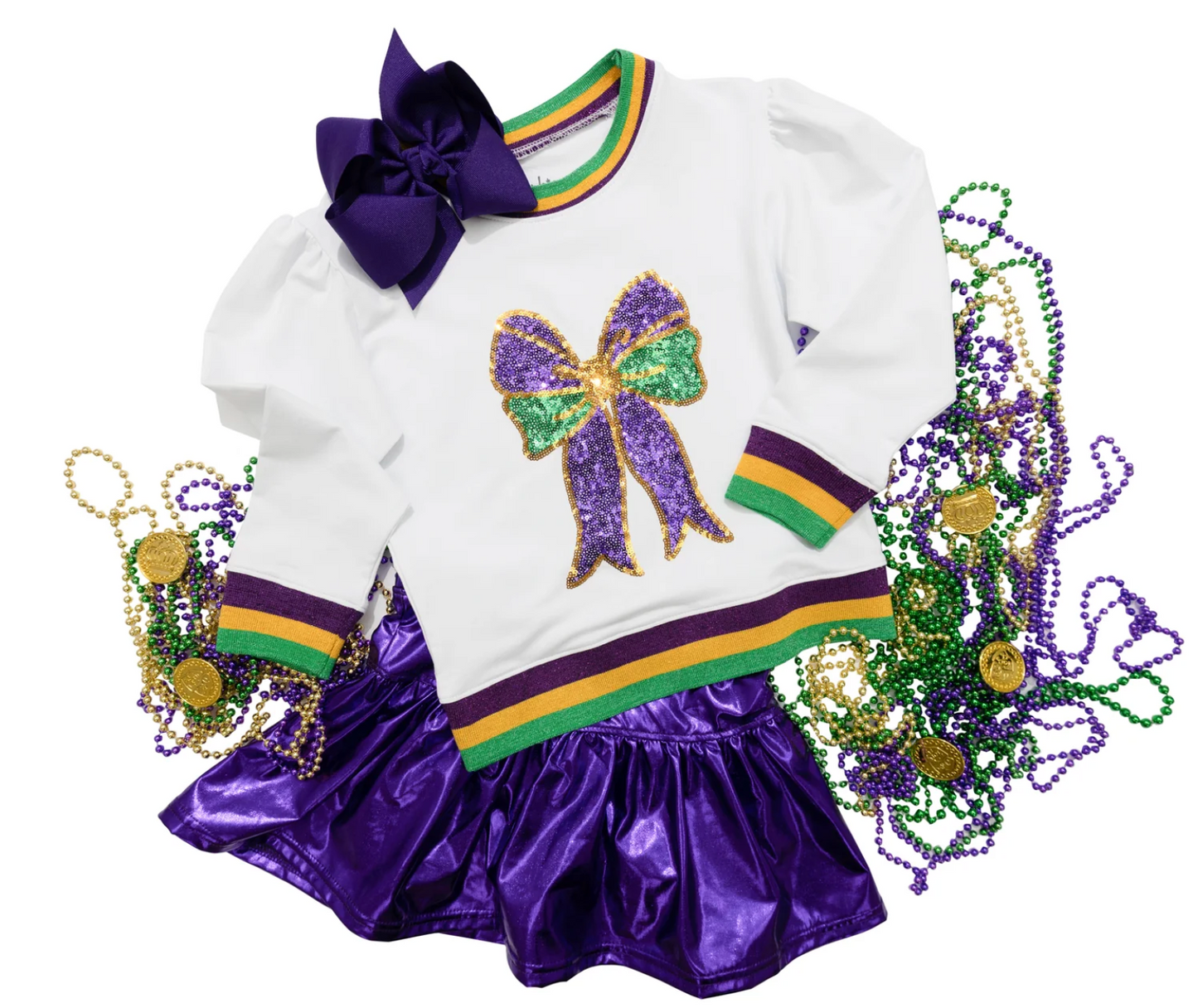 Mardi Gras Bow Sequin L/S Shirt