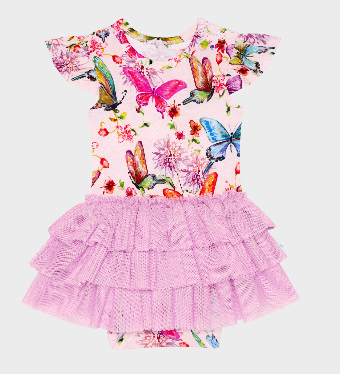 Posh Peanut Watercolor Butterfly Ruffled Tulle Skirt Bodysuit
