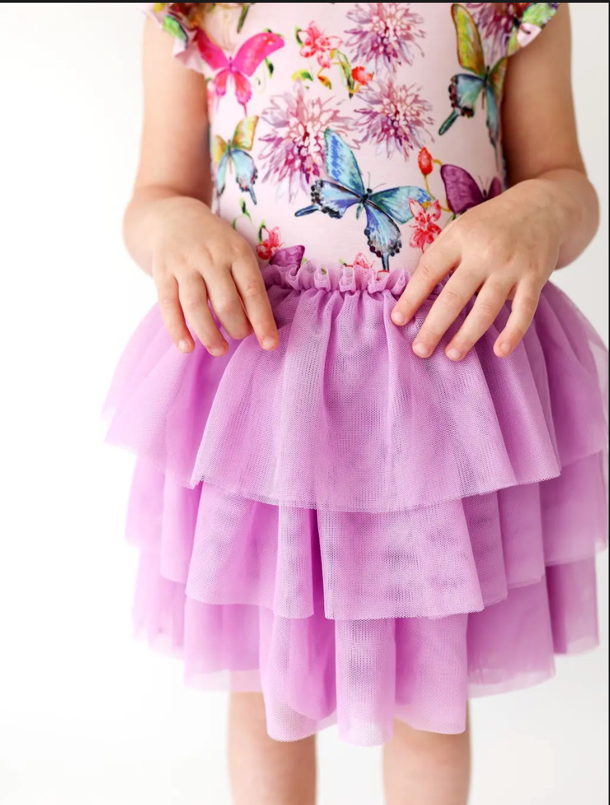 Posh Peanut Watercolor Butterfly Ruffled Tulle Dress
