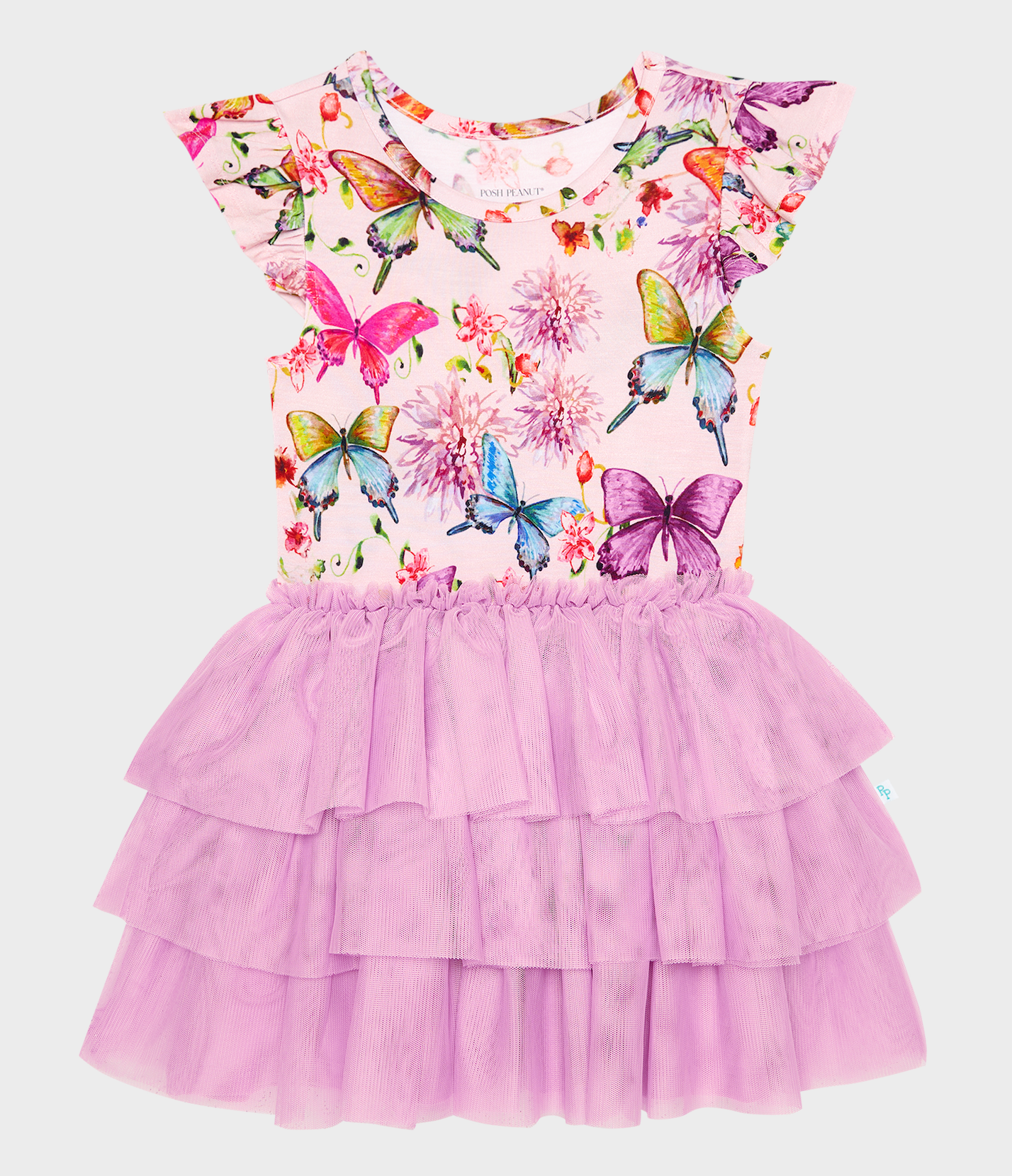 Posh Peanut Watercolor Butterfly Ruffled Tulle Dress