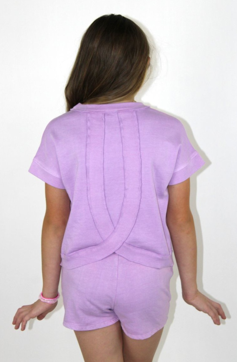Purple Bow Puff Embroidery Tee