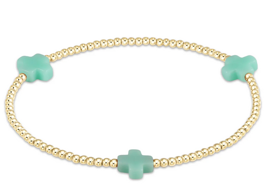 enewton 5.5" egirl Signature Cross Small Gold Pattern 2mm Bead Bracelet - Mint