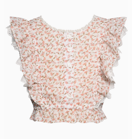 HB Lace Trimmed Top with Front Faux Placket and Pintucks