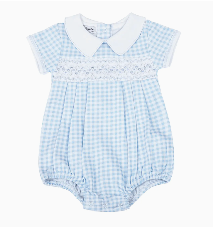 MB Mini Checks Smocked Collared S/S Bubble - Blue