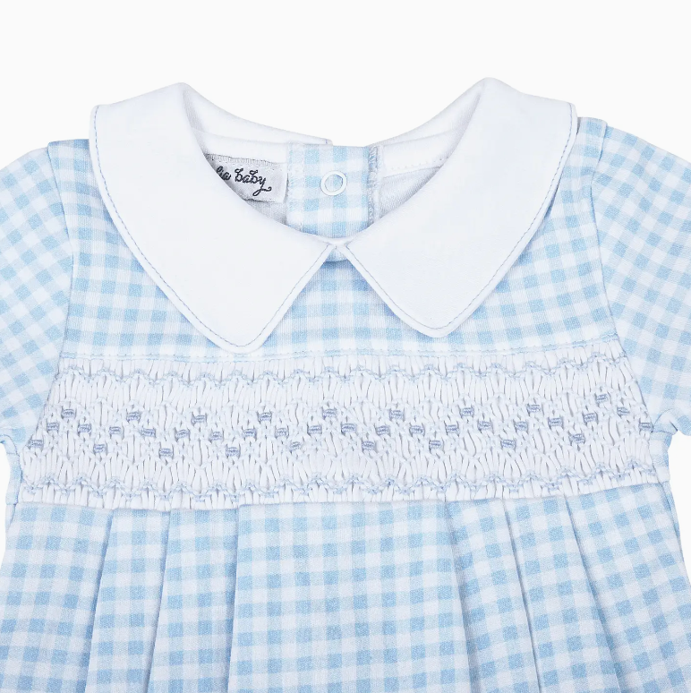 MB Mini Checks Smocked Collared S/S Bubble - Blue