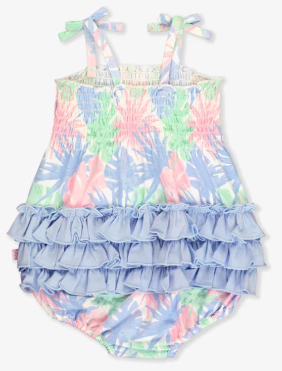 Pastel Palms Smocked Tie Knit Bubble Romper