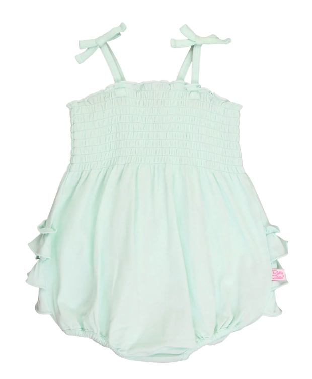 Mint Smocked Tie Knit Bubble Romper