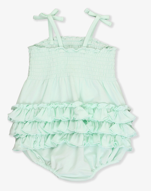 Mint Smocked Tie Knit Bubble Romper