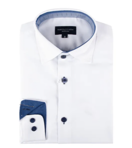 White W/ Navy LS Dress Shirt