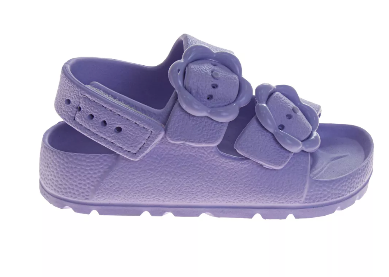 Flower Detail Lightweight Velcro Sandal Purple