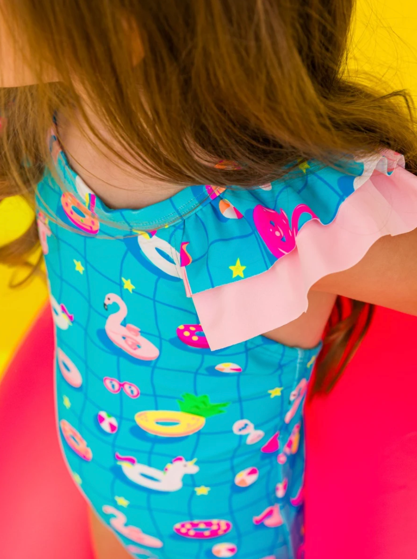 RB Neon Pool Party Ruffle V-Back One Piece