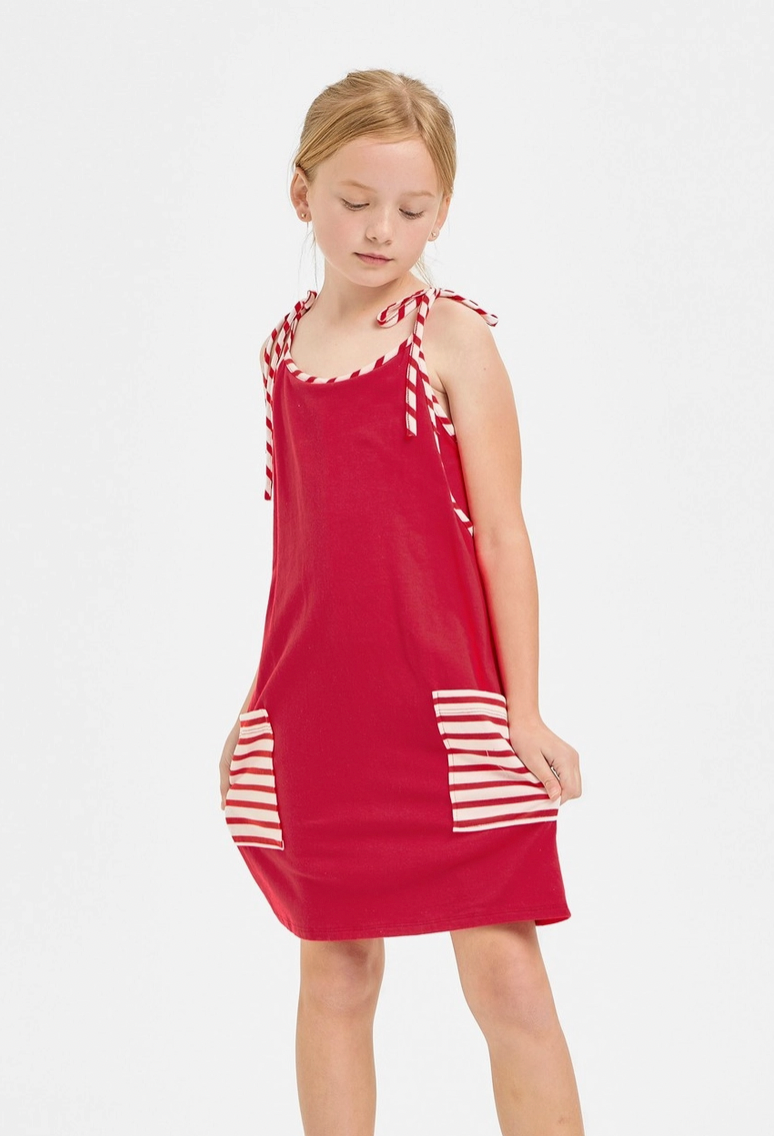 Red Stripe Tank Dress with Built-in Romper Lining
