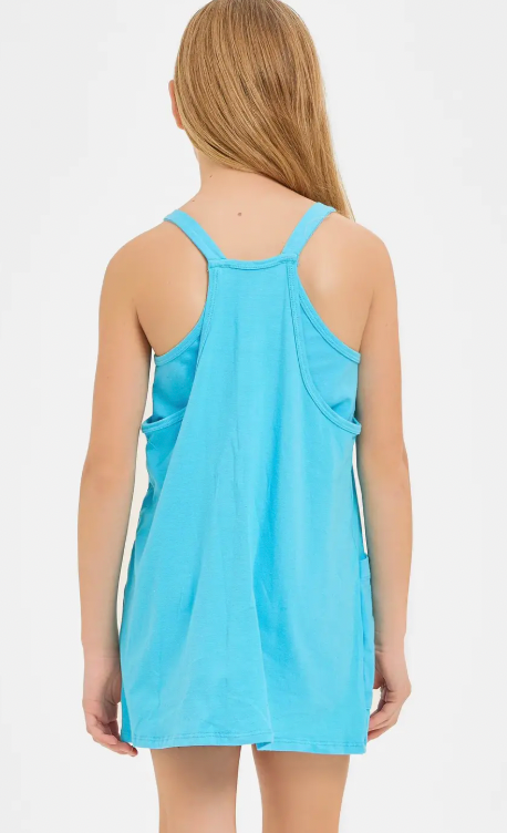 Blue Aqua Relaxed Tank Dress with Built-in Romper Lining