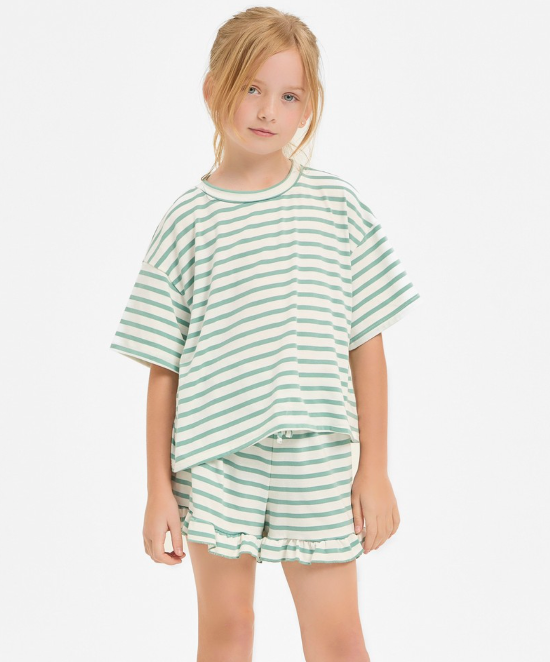 Mint Stripe Top/Ruffle Short Set