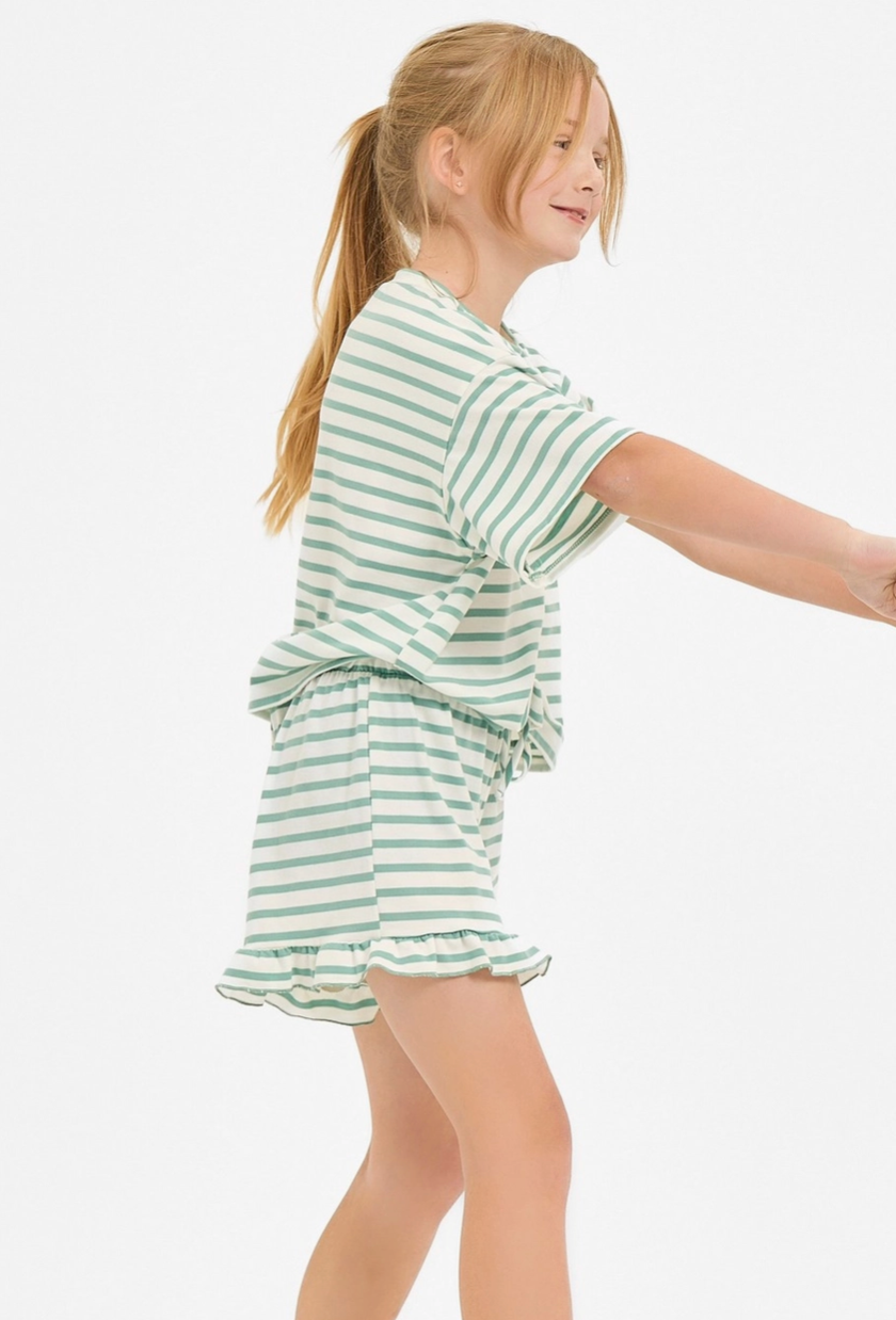 Mint Stripe Top/Ruffle Short Set