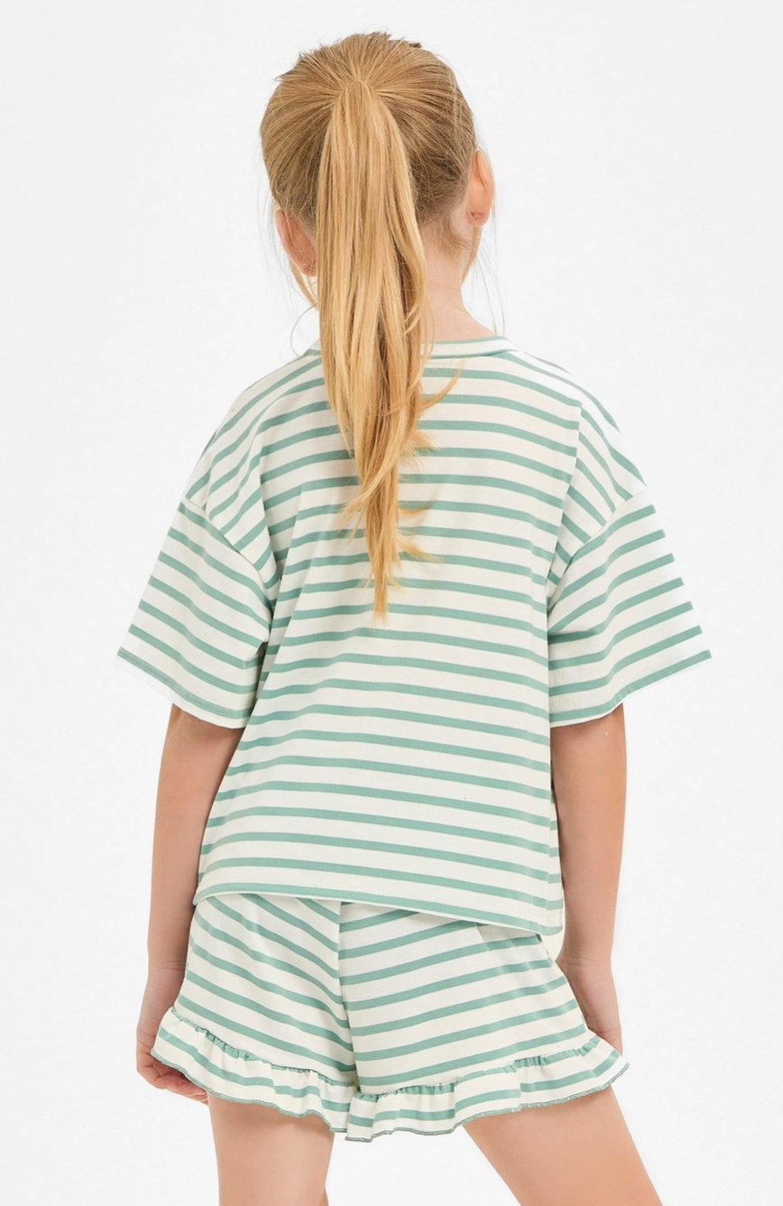 Mint Stripe Top/Ruffle Short Set