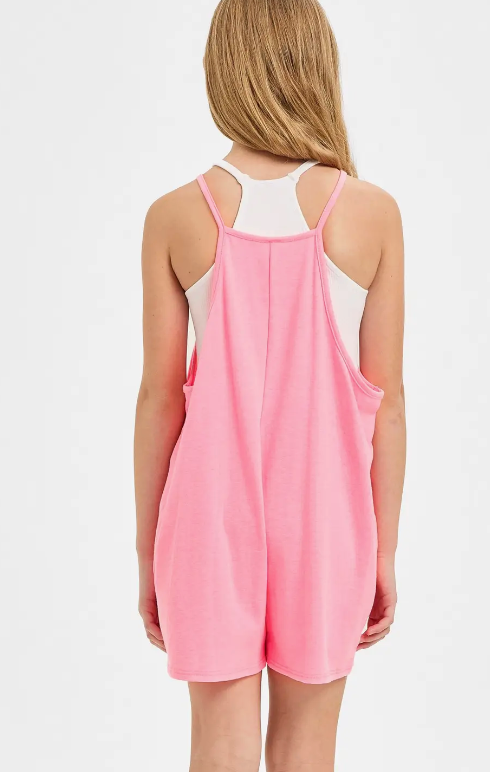 Neon Pink Two Pocket Cotton Overall Romper