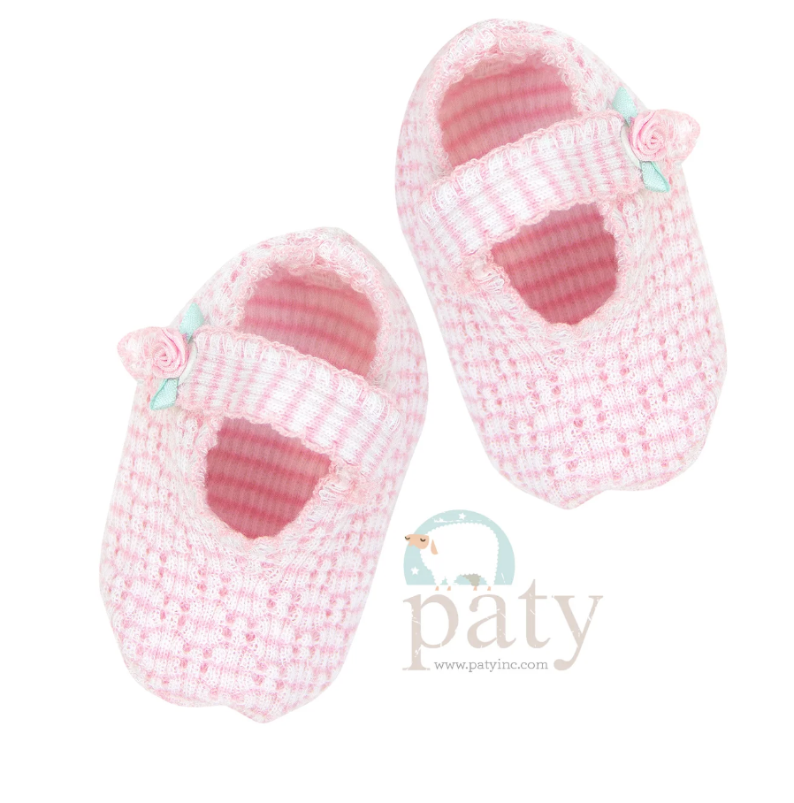Pink Crib Shoes W/ Rosettes