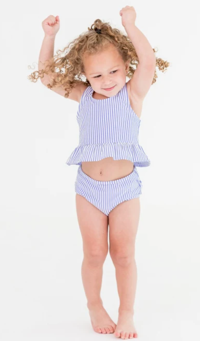 Periwinkle Blue Seersucker Peplum Tankini