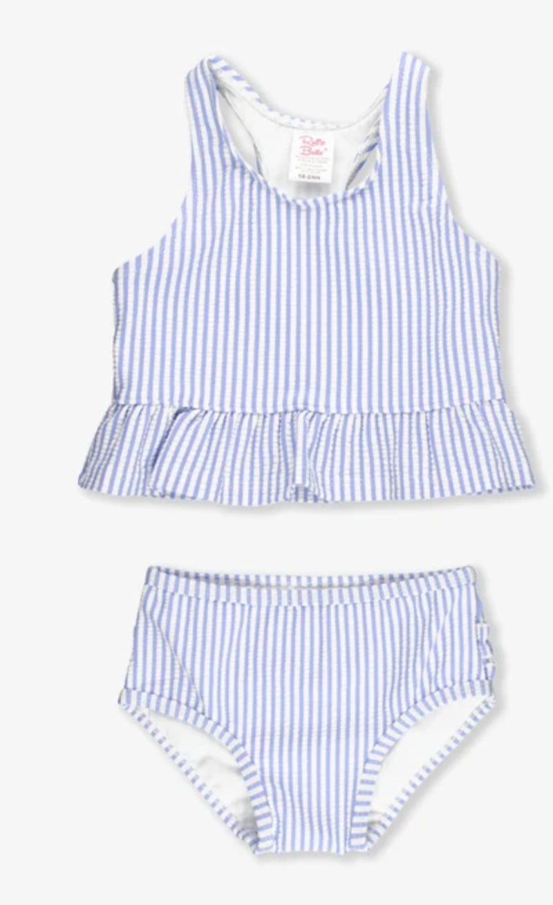 Periwinkle Blue Seersucker Peplum Tankini