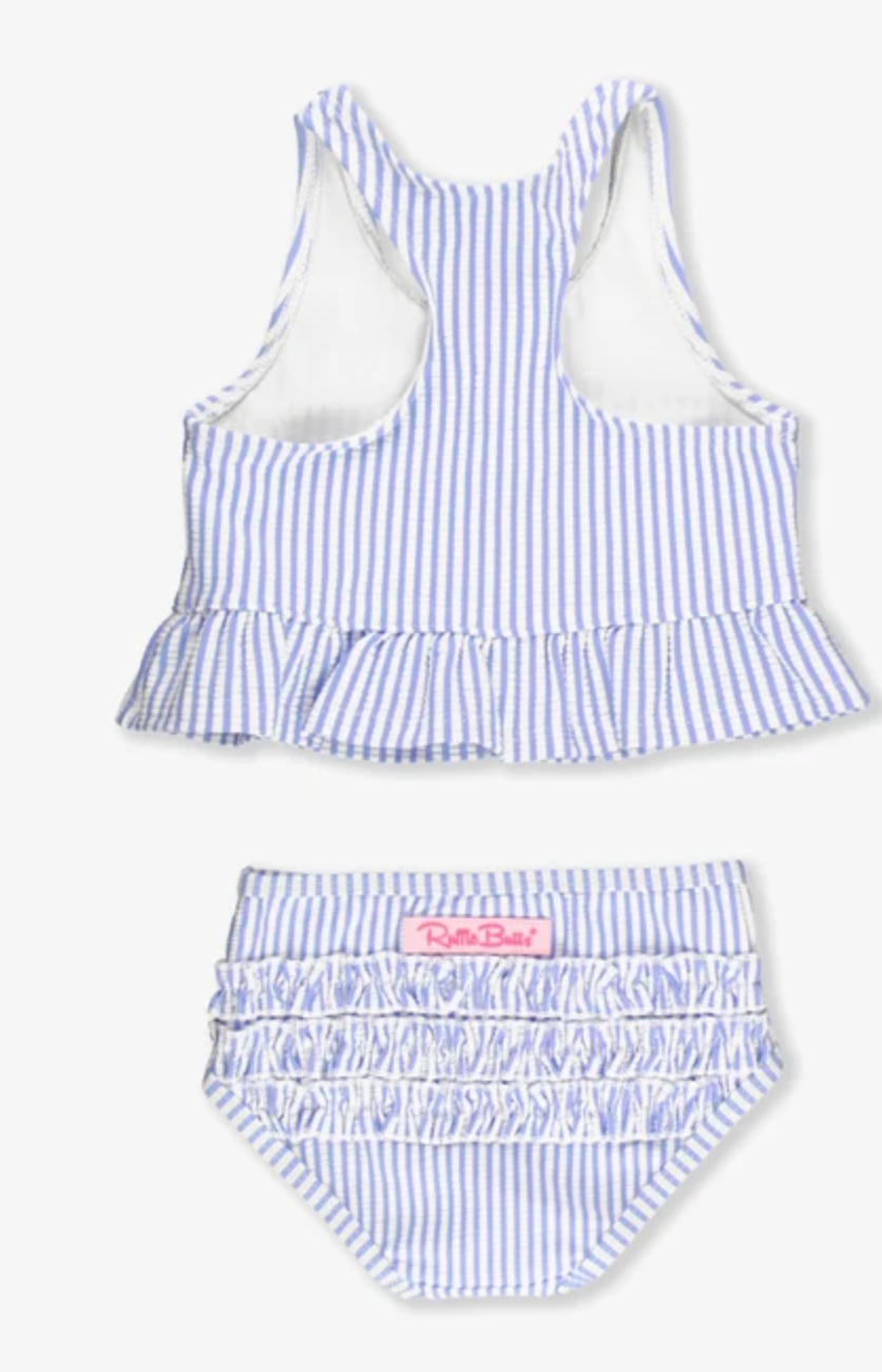 Periwinkle Blue Seersucker Peplum Tankini