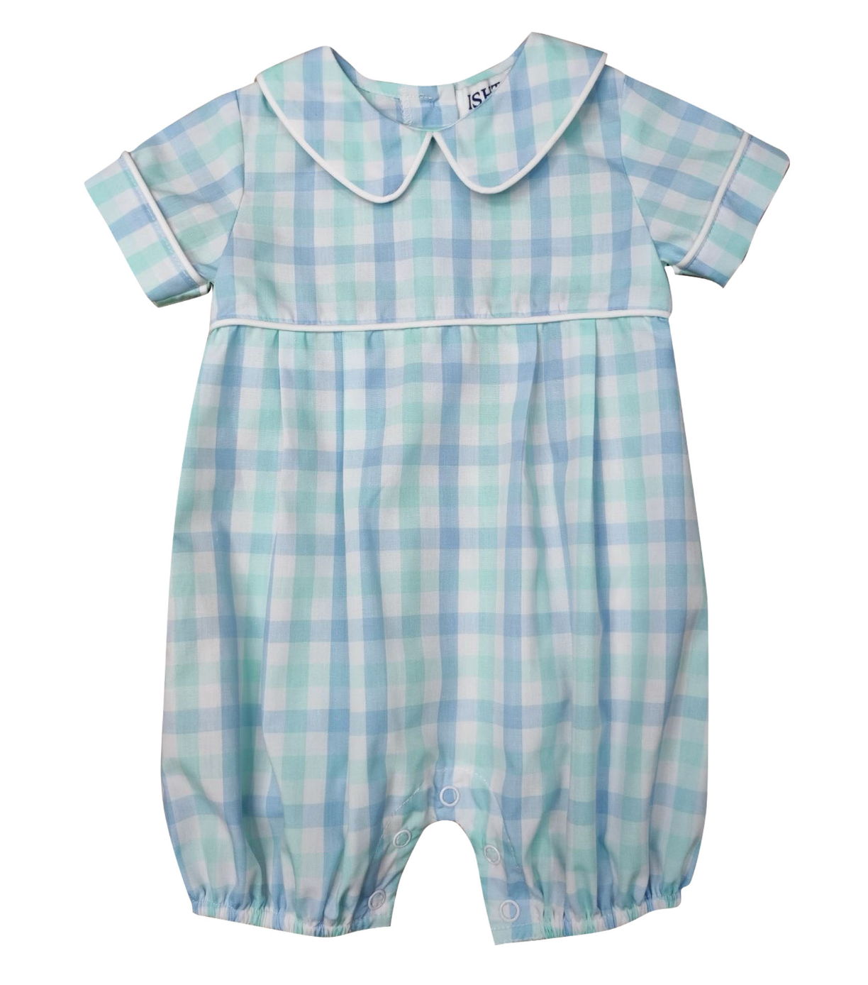 Blue Plaid Boy's Bubble Romper