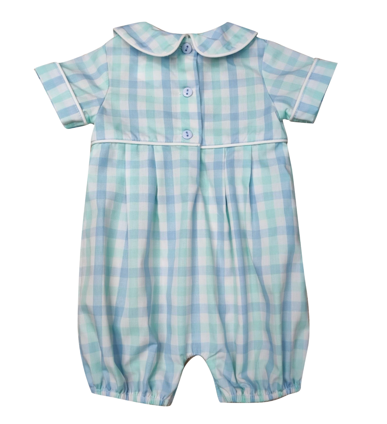 Blue Plaid Boy's Bubble Romper