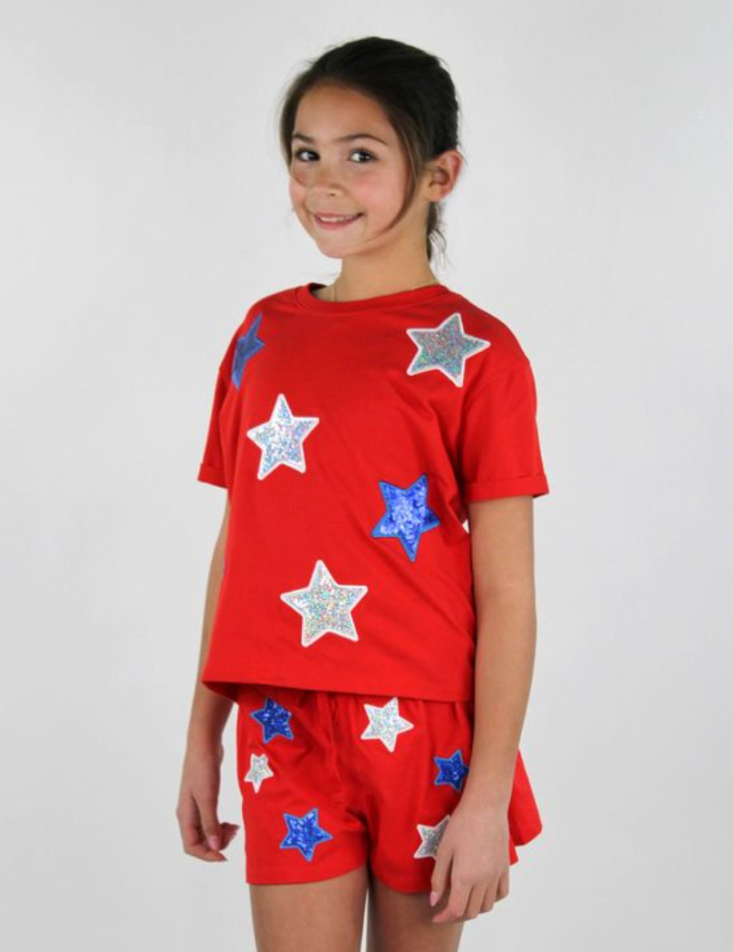 White and Blue Sequins Stars Shirt