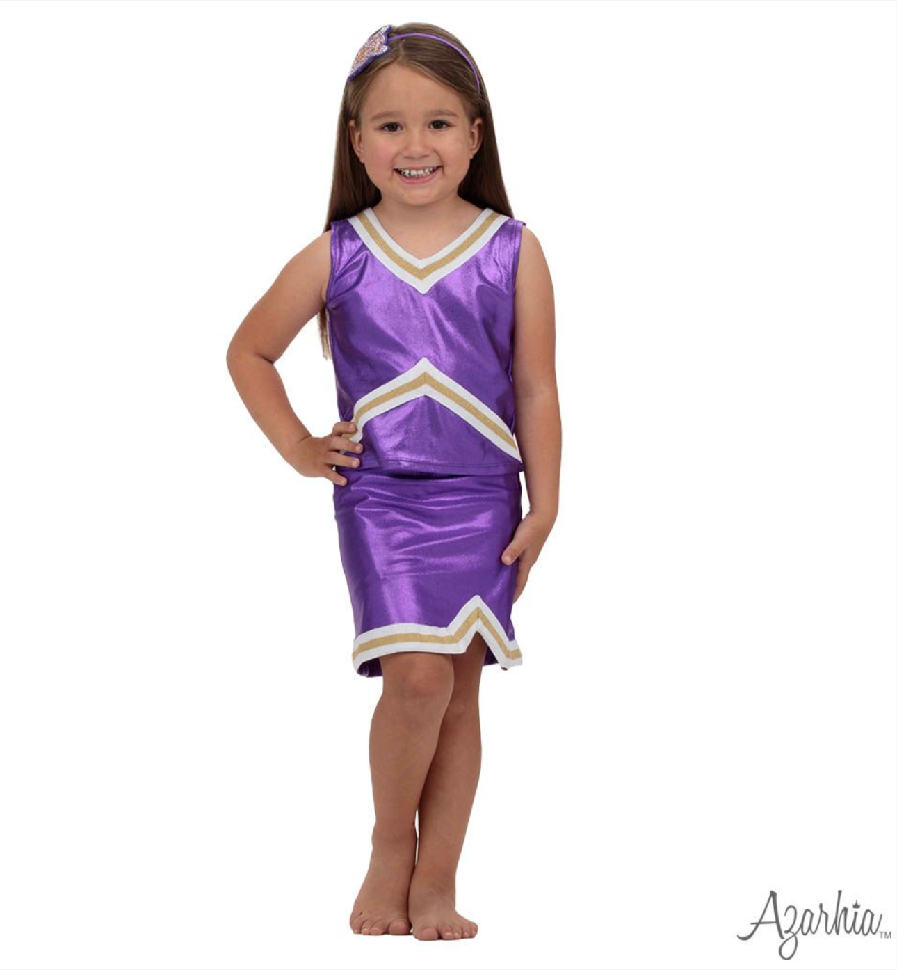 Azarhia Shimmer Cheer Suit in Purple & Gold Game Day