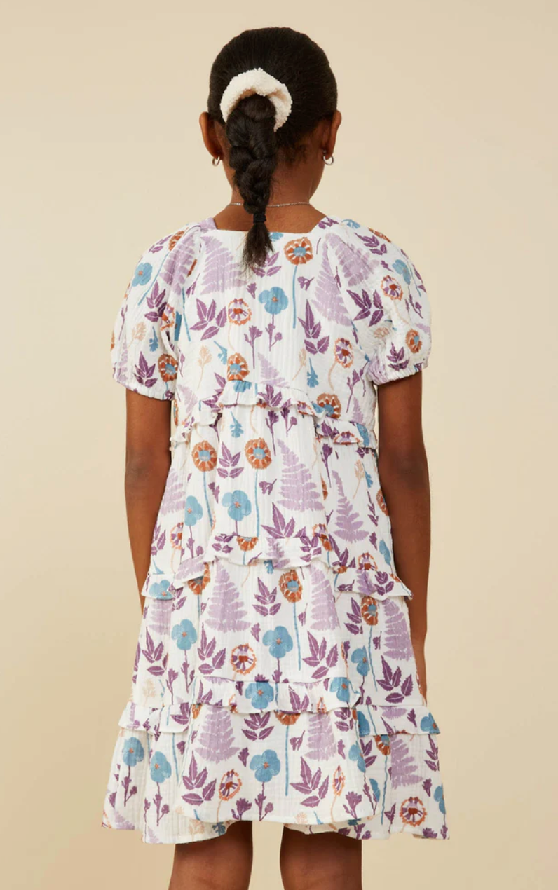 Hayden Girl Forest Print Ruffle Detail Textured Gauze Dress