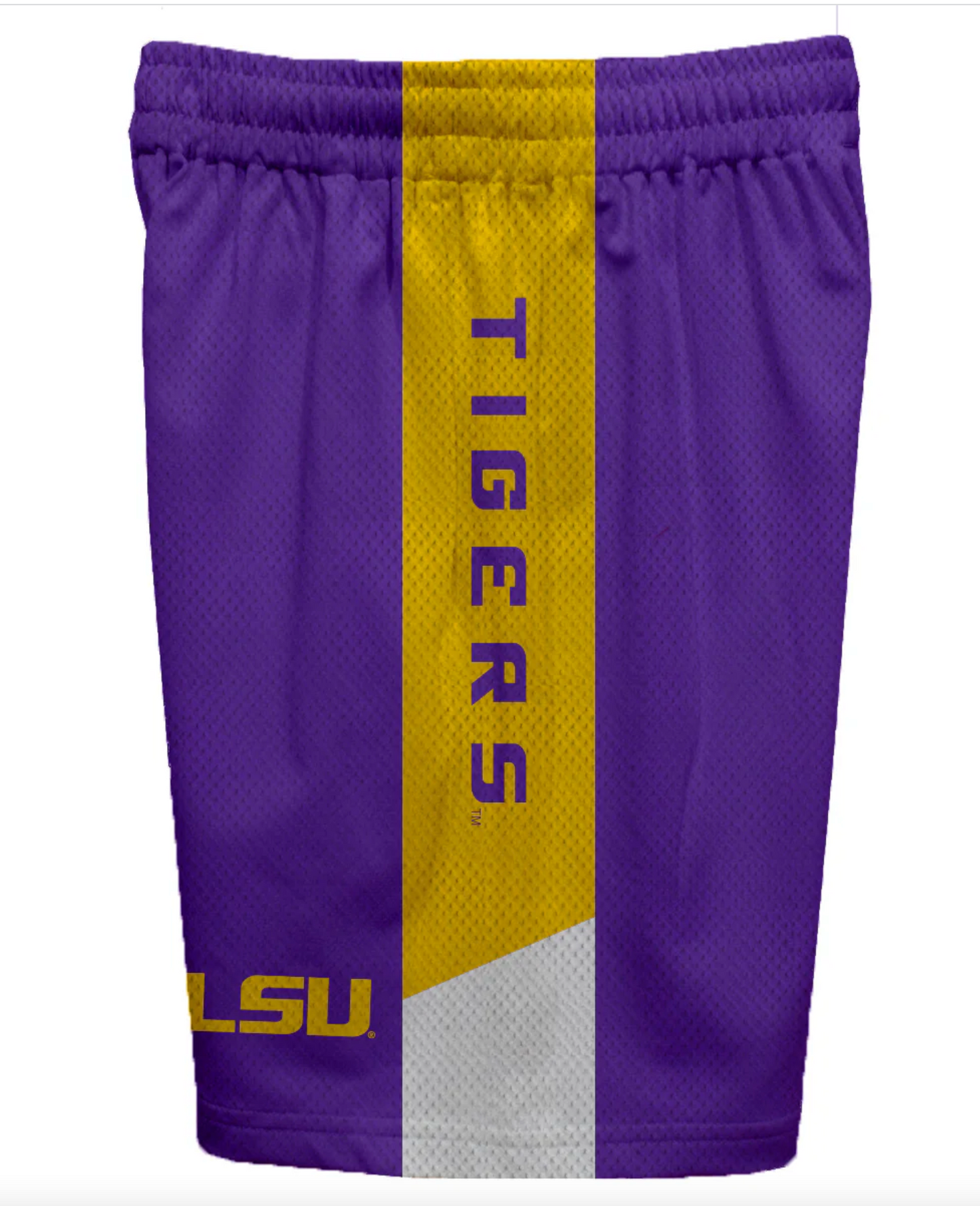 LSU Tigers Game Day Gold Stripes Boys Solid Purple Athletic Mesh Short