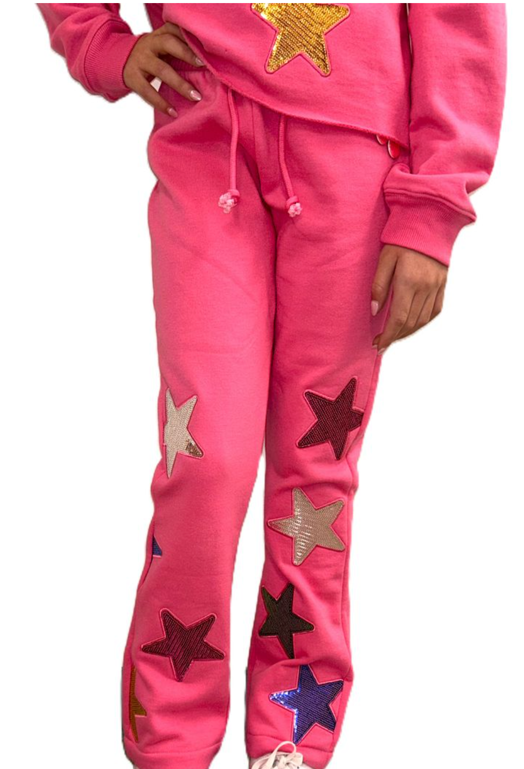 Paper Flower Sequins Stars Applique Sweatshirt/Pants Set