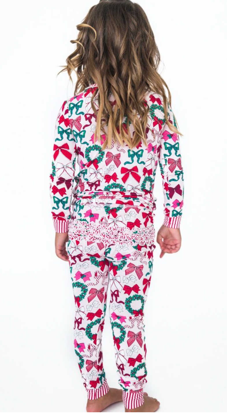 Ruffle Butts Holly Bows L/S PJ Set