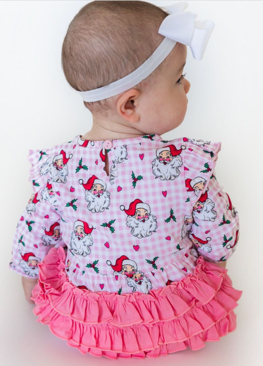 Ruffle Butts Dear Santa Bubble Romper - Pink