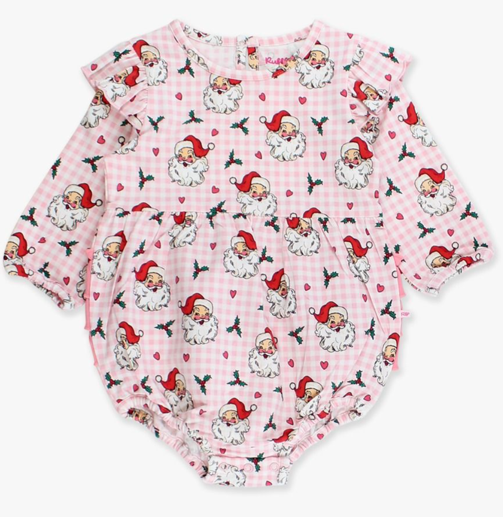 Ruffle Butts Dear Santa Bubble Romper - Pink