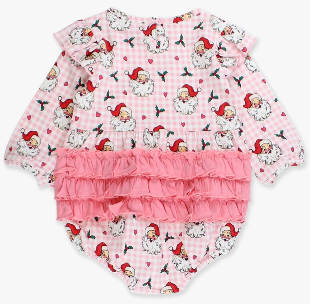 Ruffle Butts Dear Santa Bubble Romper - Pink