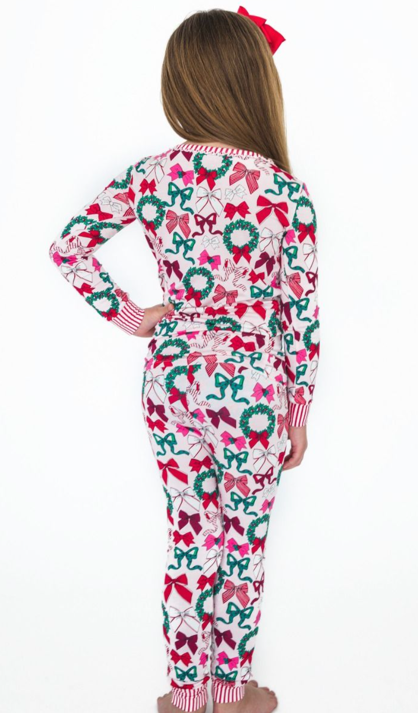 Ruffle Butts Holly Bows L/S PJ Set