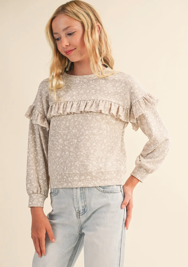 Heart & Arrow Beige Ruffle Print Sweatshirt