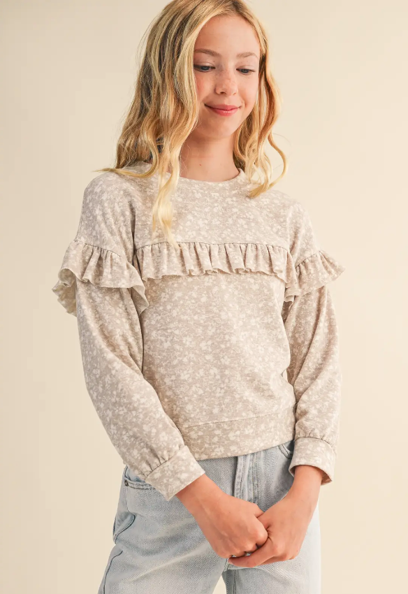 Heart & Arrow Beige Ruffle Print Sweatshirt