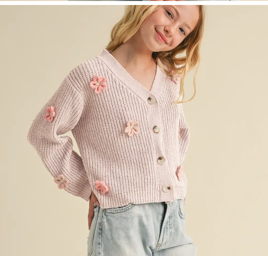 Heart & Arrow Cardigan w/3D Flower Crochet