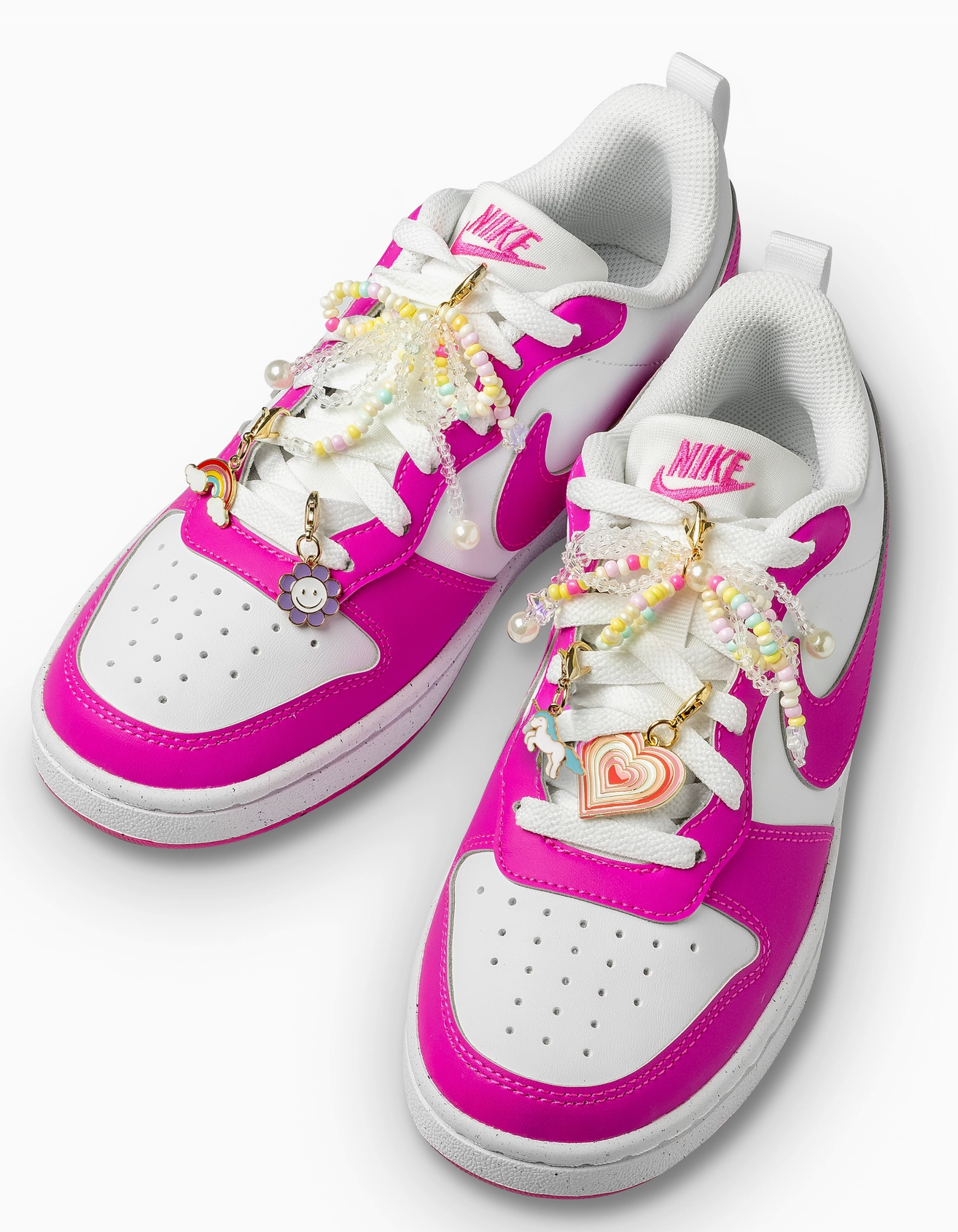 Rainbow Bead Bow and Gold Shoe Charm Set For Shoelaces