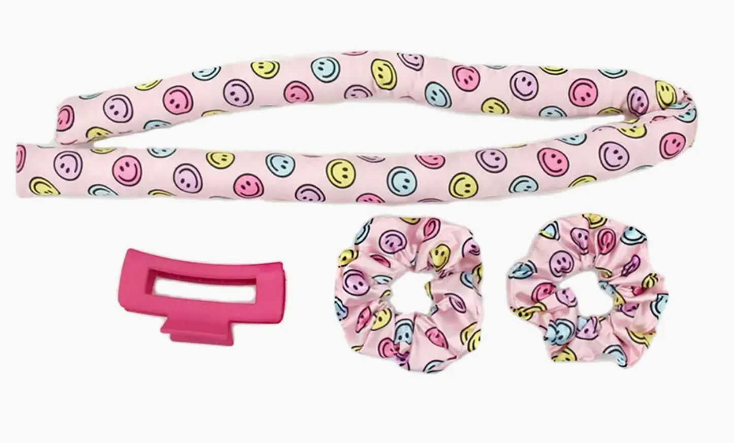 Smiley Satin Heatless Curling Curler Rod Set with Scrunchies