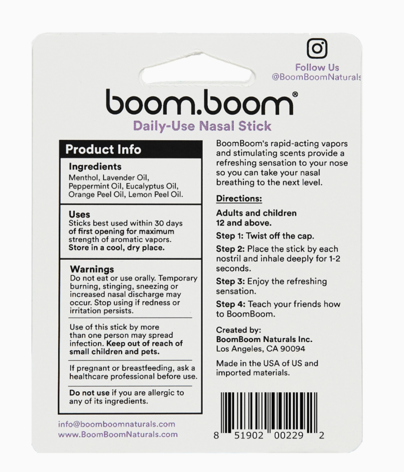 Boom Boom Nasal Stick Lavender