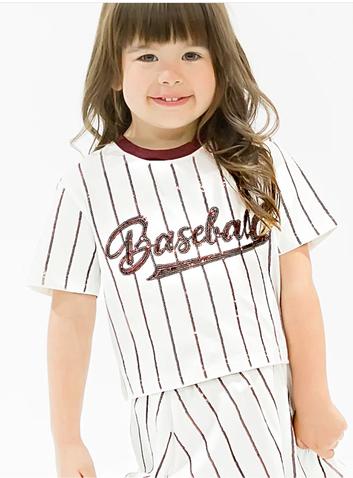 Belle Cher Baseball Maroon Striped Sequin Skort Set