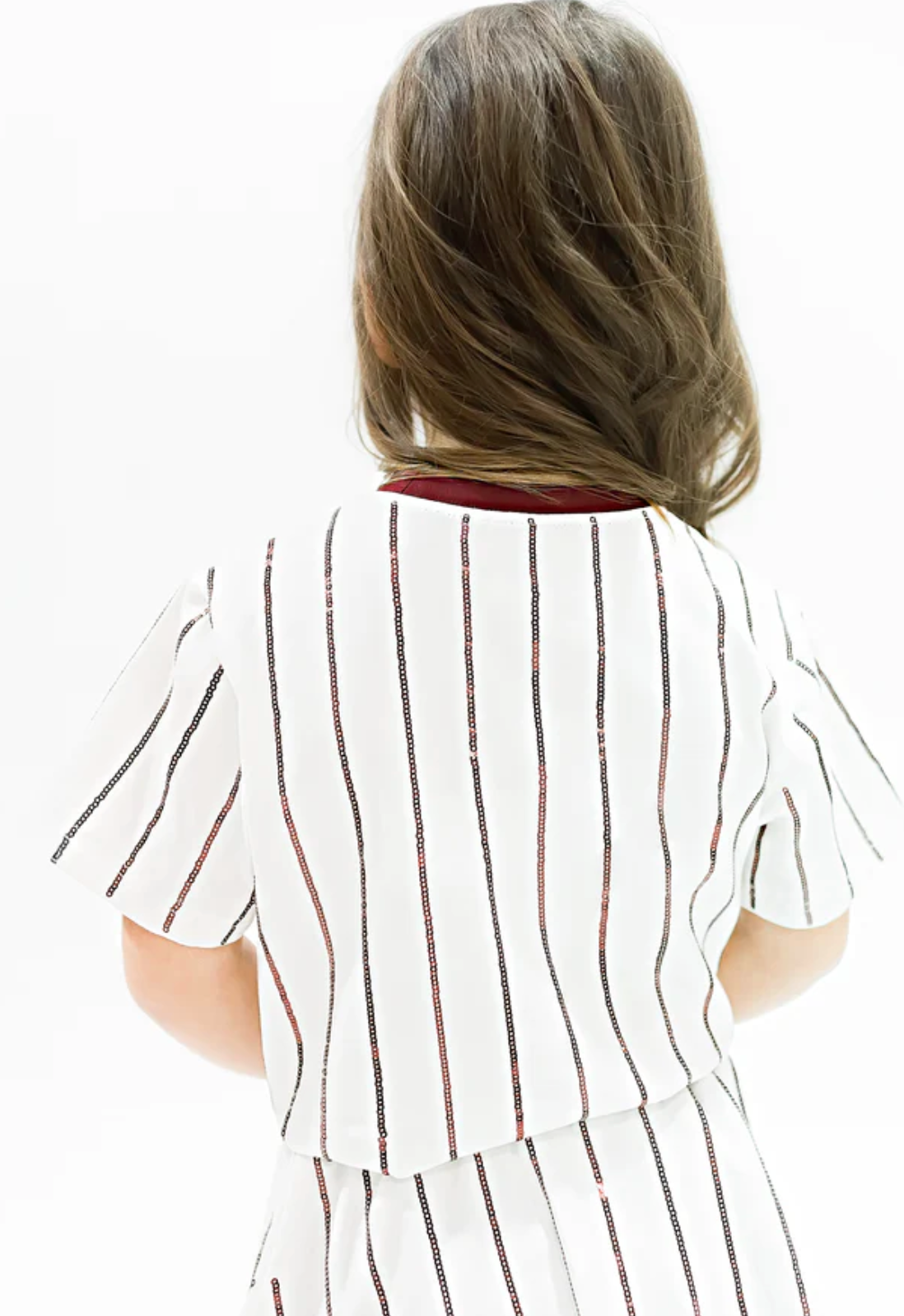 Belle Cher Baseball Maroon Striped Sequin Skort Set