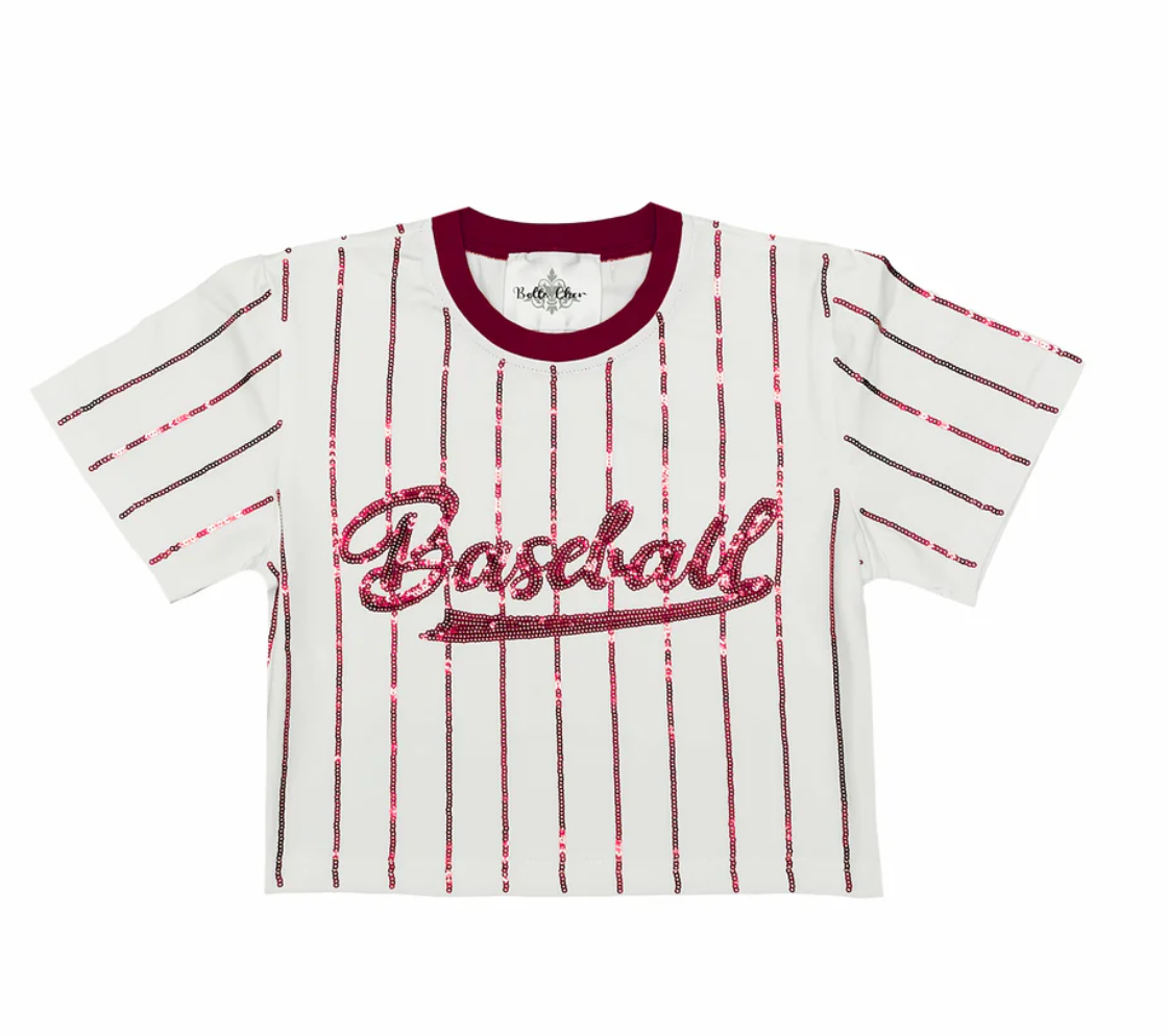 Belle Cher Baseball Maroon Striped Sequin Skort Set