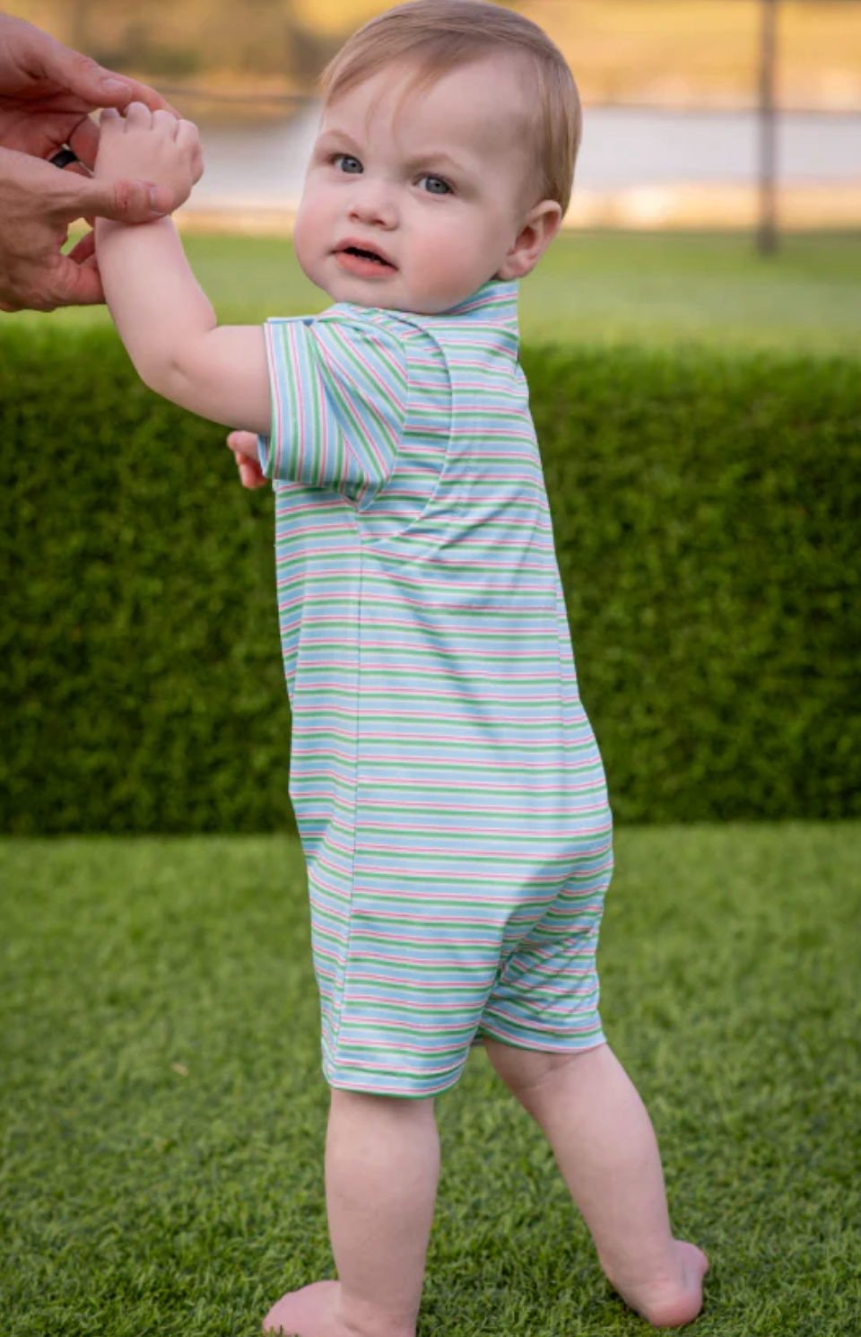 Blue Quail Sherbet Stripe Polo SS Romper